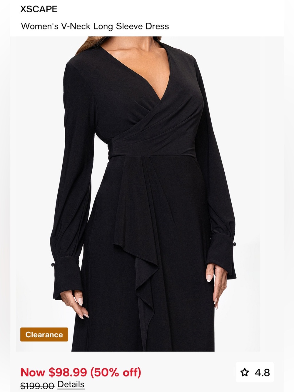 Xscape Black Long Sleeve Draped Wrap Maxi Dress - Picture 6 of 9